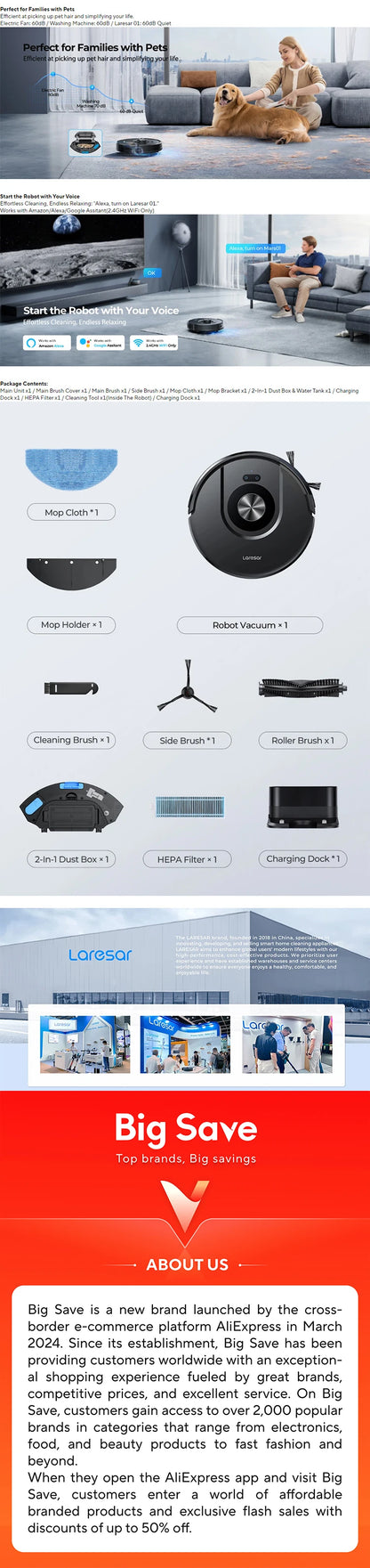 Laresar 01 Robot Vacuum Cleaner & Mop - 5000Pa Suction, LDS Lidar Navigation, Smart Mapping for Carpet & Pet Hair Cleaning