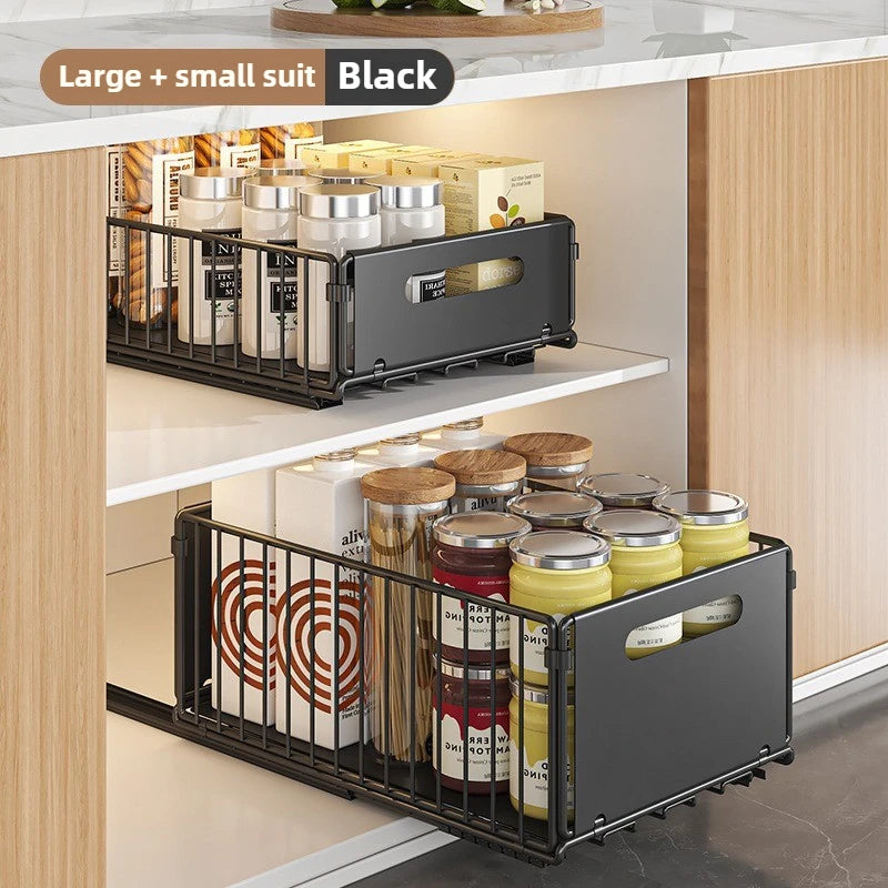 Non-Perforated Folding Cabinet with Pull-out Basket for Kitchen Sink & Snack Storage