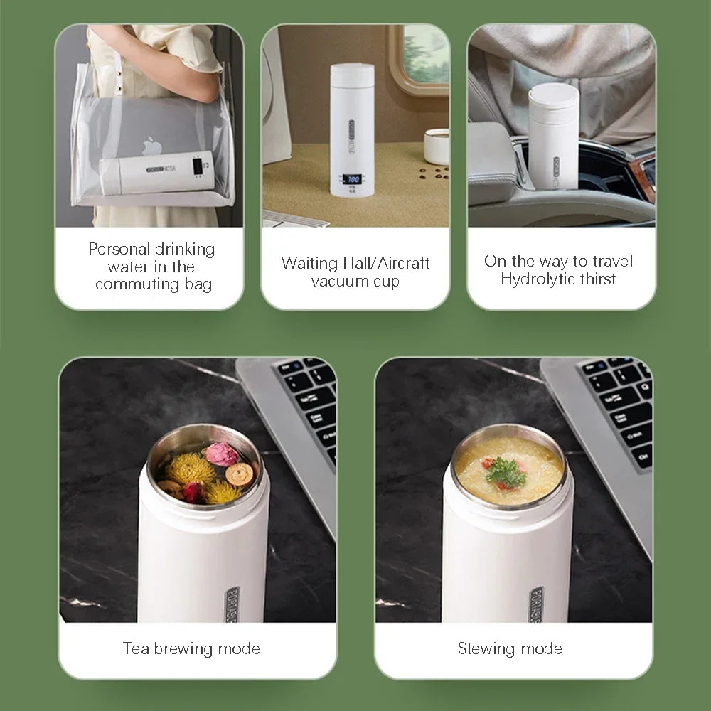 Portable Electric Kettle - Mini Travel Tea & Coffee Boil Water, Keep Warm, Anti-Scald Thermo Bottle