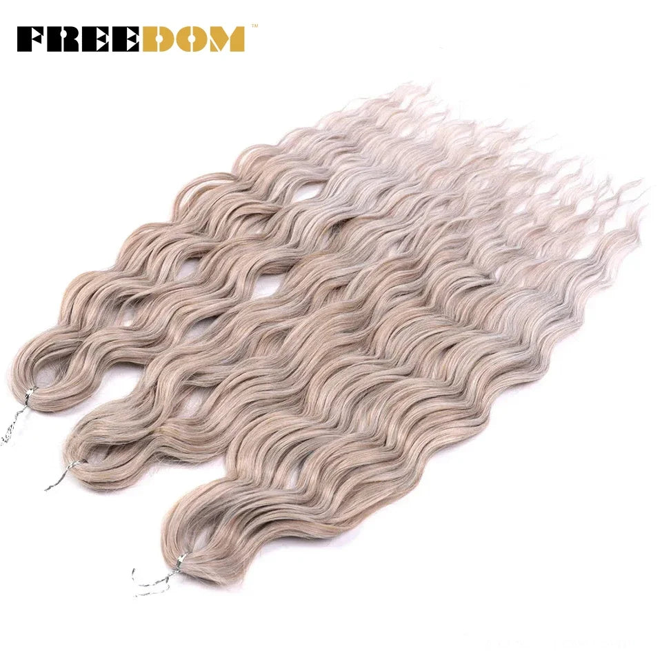 FREEDOM Synthetic Braiding Hair Extensions 24inch Loose Deep Wavy Ombre Brown Rainbow Twist