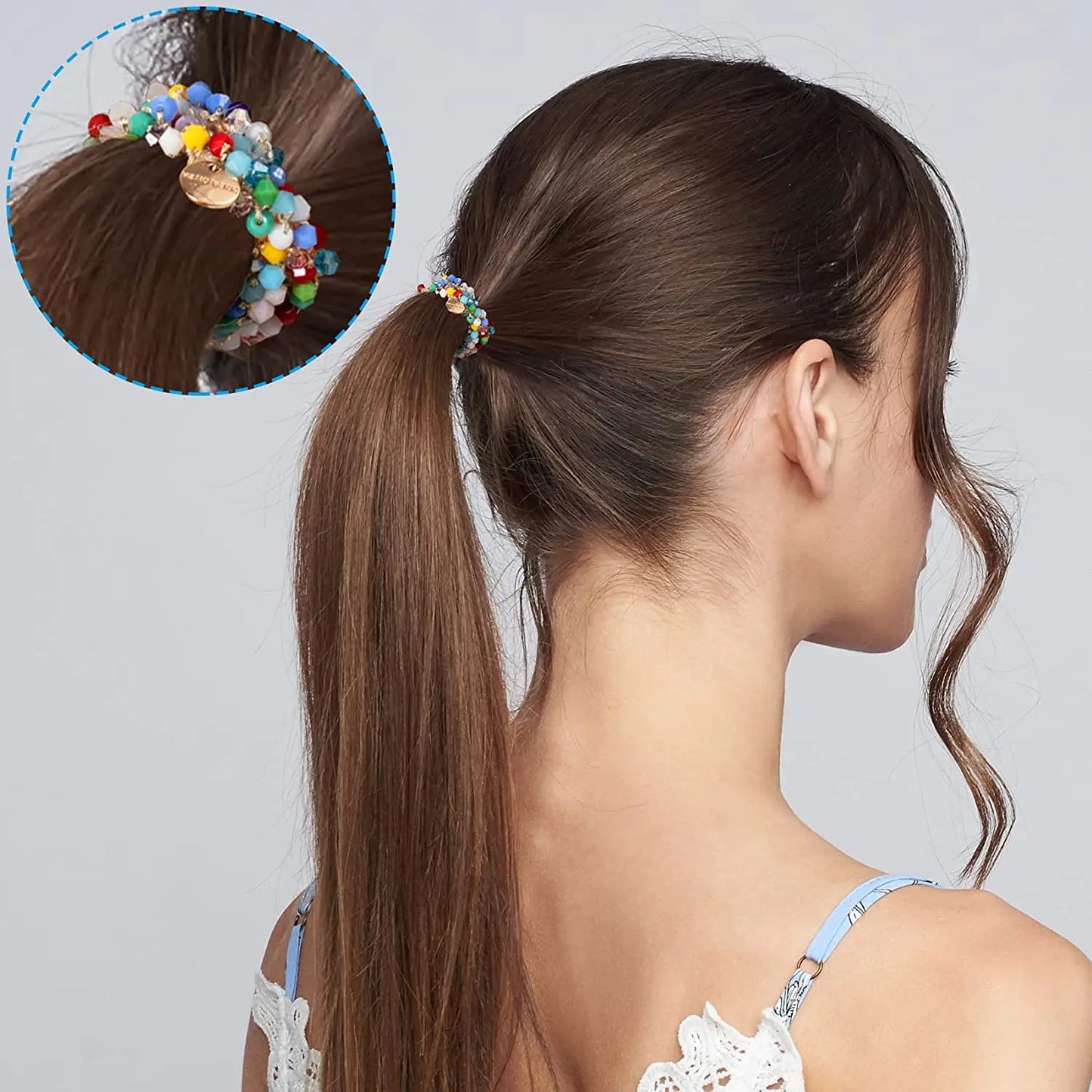 Crystal Pearls Hair Rope Handmade Elastic Beaded Ponytail Holder for Women & Girls Hair Accessories