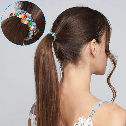 Crystal Pearls Hair Rope Handmade Elastic Beaded Ponytail Holder for Women & Girls Hair Accessories