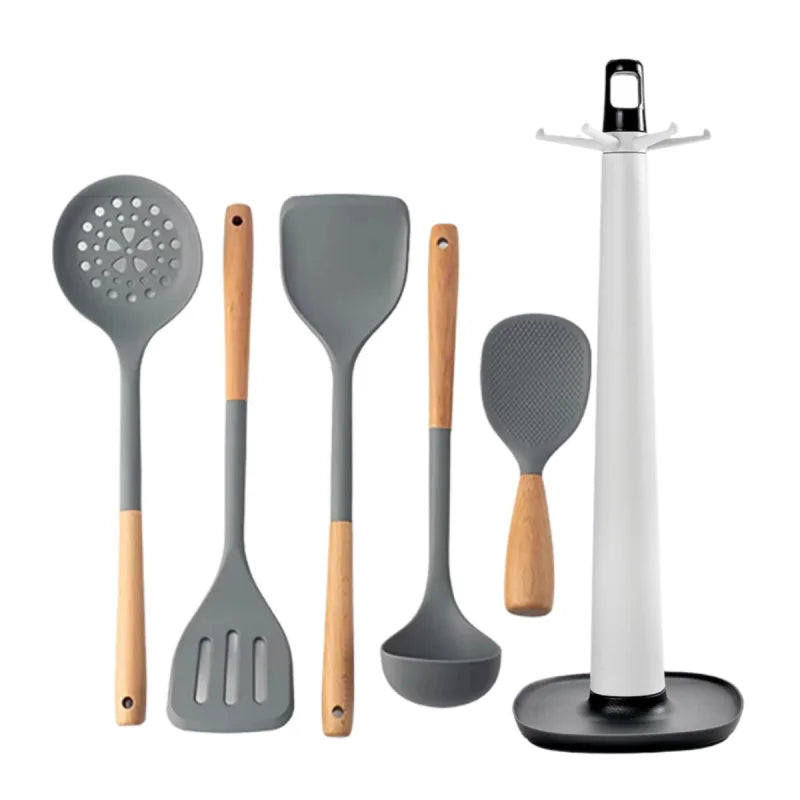 Silicone Spatula with Wooden Handle, Heat-Resistant Non-Stick Cooking Spoon for Kitchen