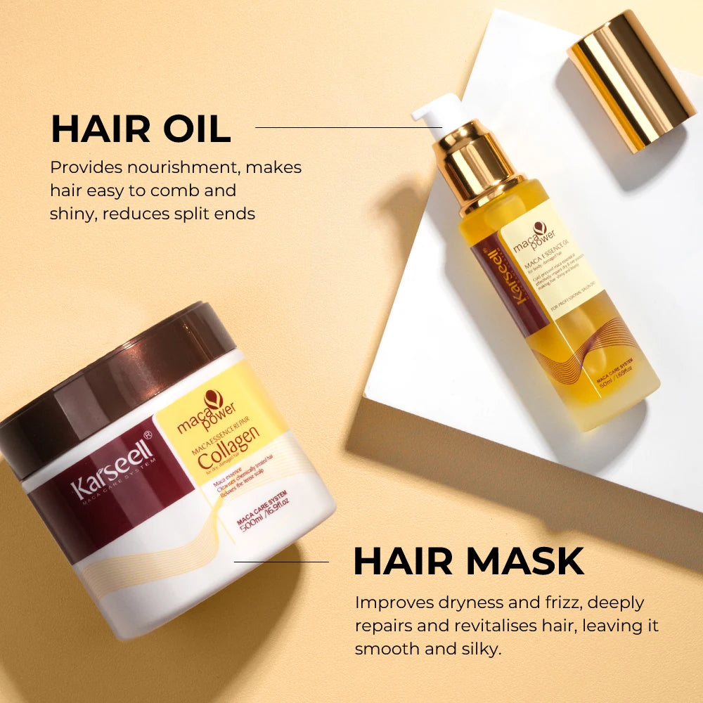 Karseell Collagen Hair Treatment & Argan Oil Hair Serum - Deep Repair Mask (500ml) & Serum (50ml) for Dry, Damaged Hair