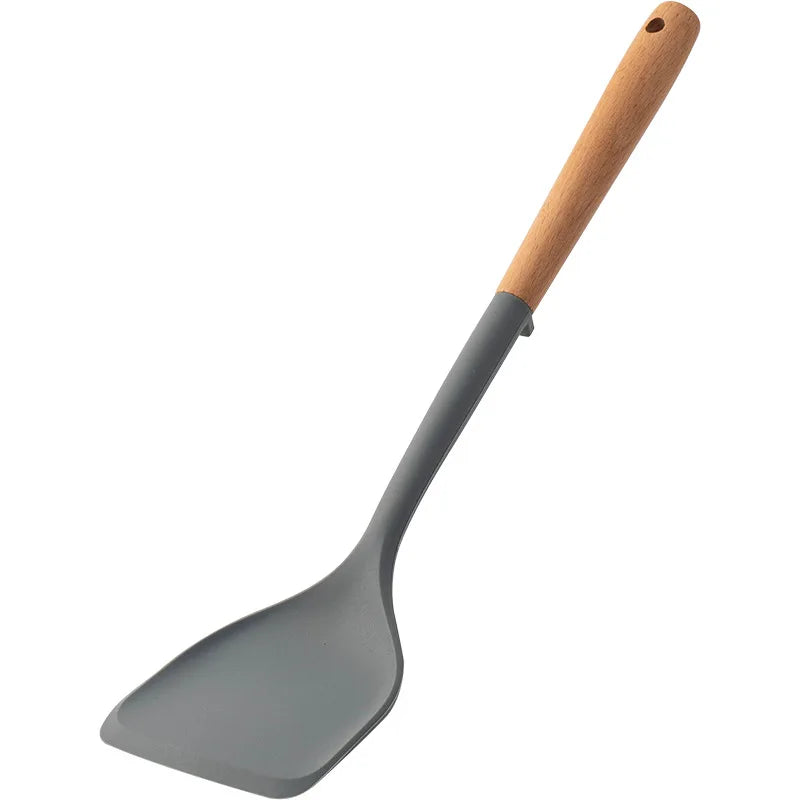 Silicone Spatula with Wooden Handle, Heat-Resistant Non-Stick Cooking Spoon for Kitchen