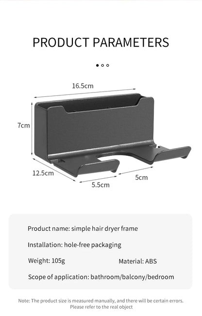 Wall-Mounted Hair Dryer Holder, Organizer Box & Straightener Stand for Bathroom Accessories