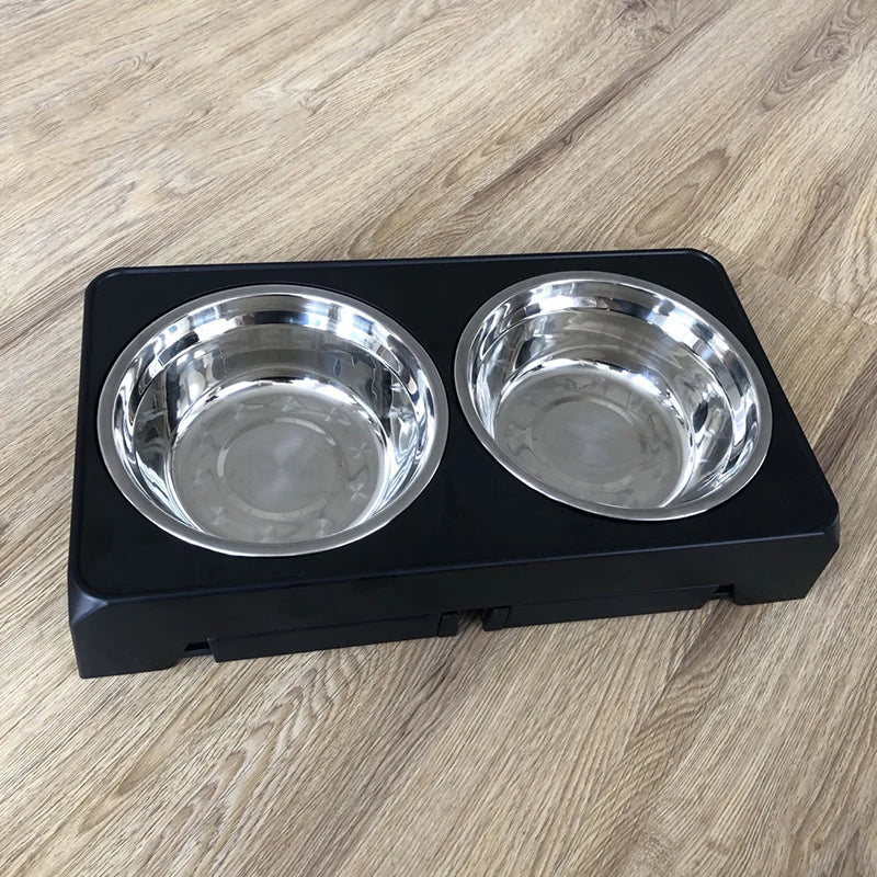 BOOTEELY Elevated Dog Feeder with Adjustable Stand & Double Stainless Steel Bowls for All Dog Sizes