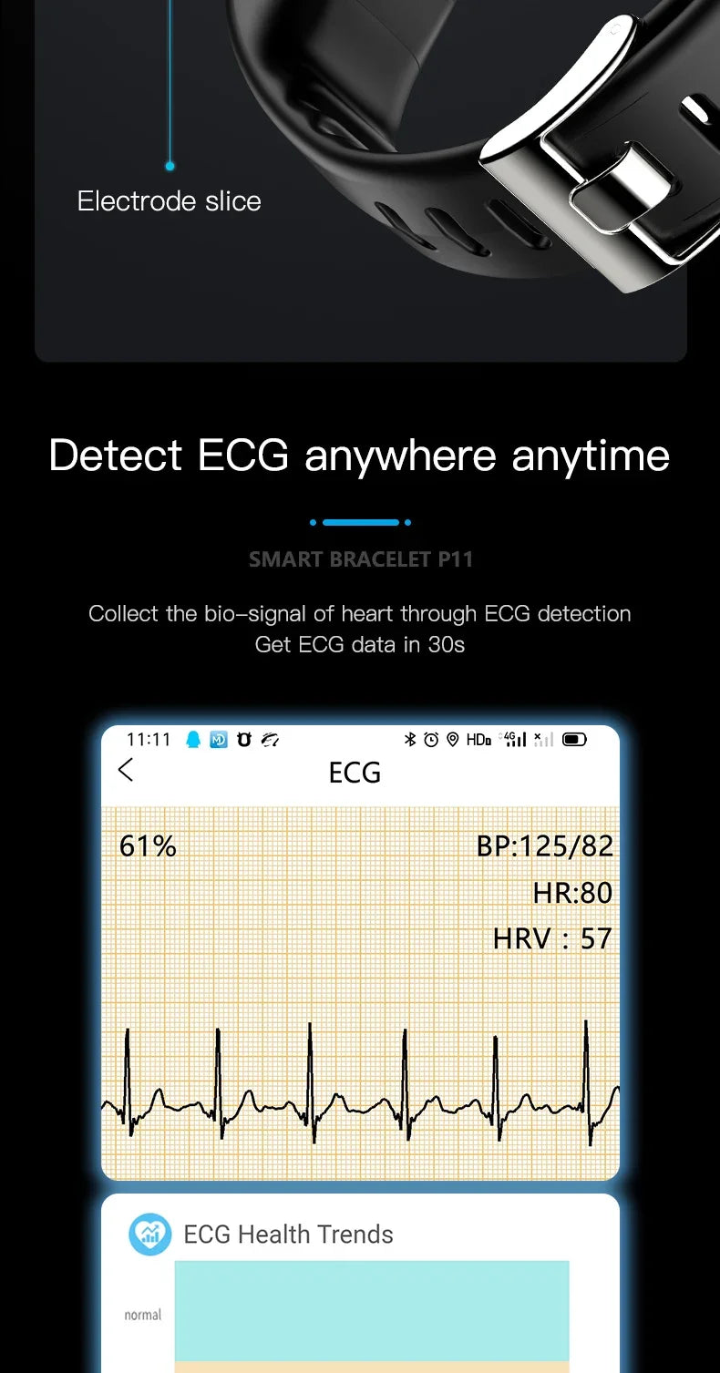 P11 Plus Smart Bracelet, EKG Smartwatch, Waterproof Activity Tracker, Heart Rate Monitor, Fitness Band for Men