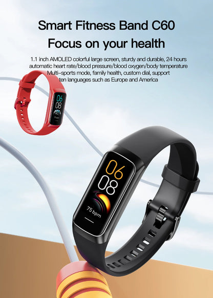 AMOLED Smartwatch with Body Temperature Monitor, Fitness Tracker, 3ATM Waterproof, for Men & Women, Compatible with IOS/Xiaomi