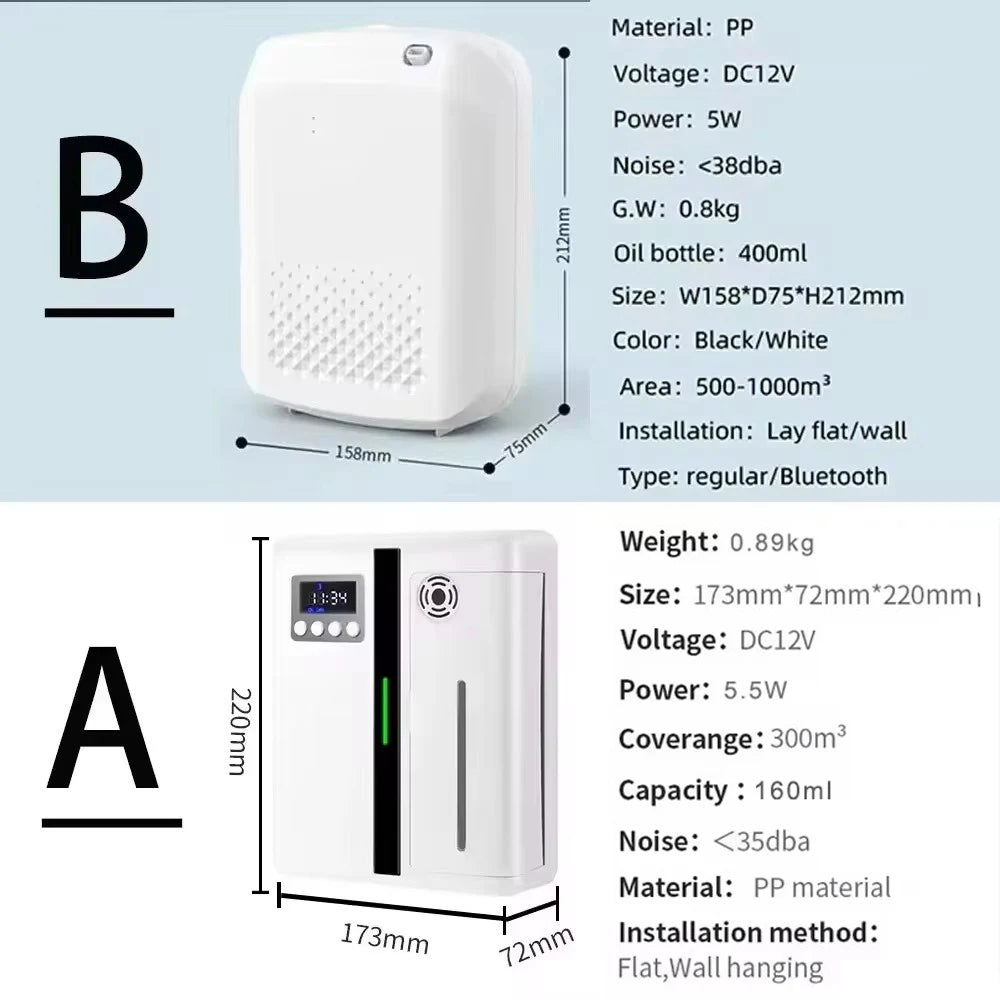 Wall Mounted Room Fragrance Diffuser - Bluetooth Air Freshener with Built-in Fan for Home and Hotel