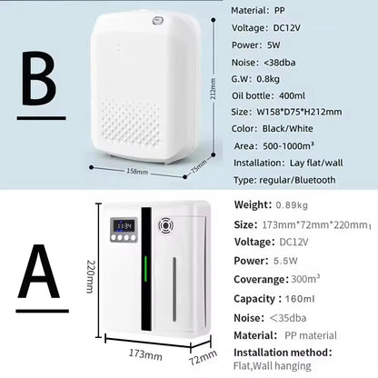 Wall Mounted Room Fragrance Diffuser - Bluetooth Air Freshener with Built-in Fan for Home and Hotel