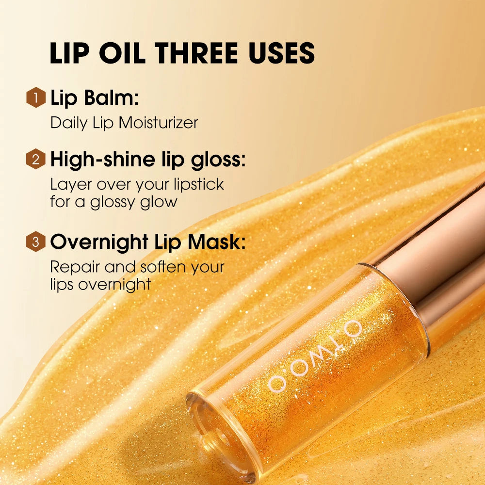O.TWO.O Lip Oil Gloss – Moisturizing Lip Plumper, Non-Sticky Glossy Glitter Tint & Balm