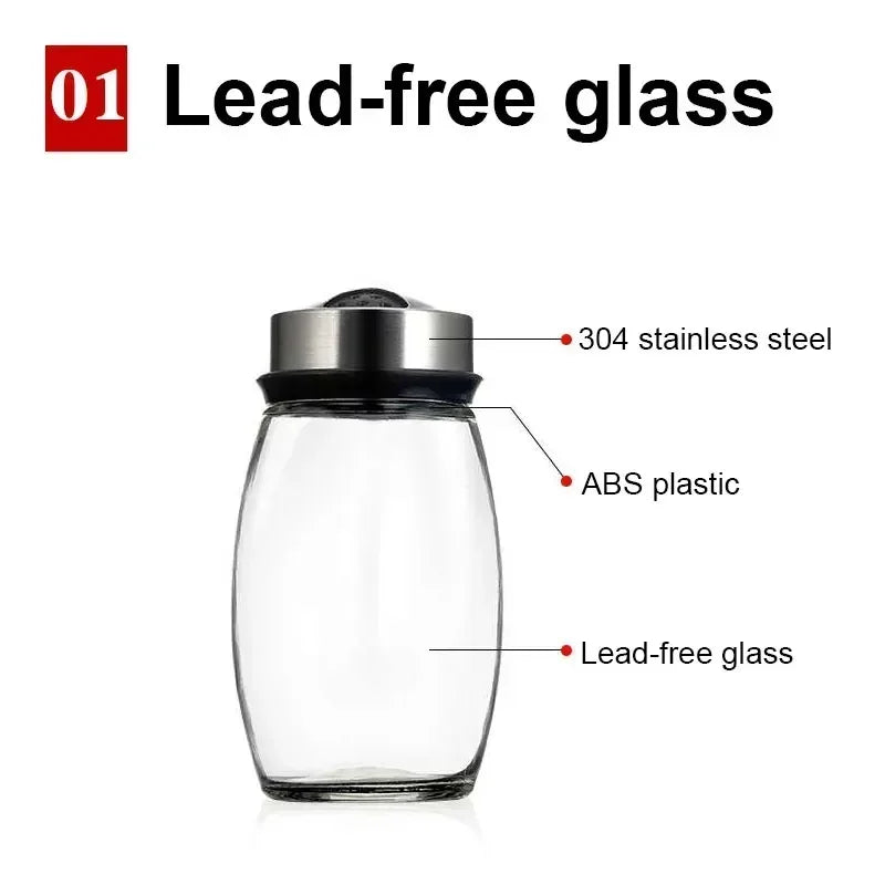 Single Bottle Glass Jar and Spice Jar Set with Rack for Seasoning, Sugar, Salt, and Pepper