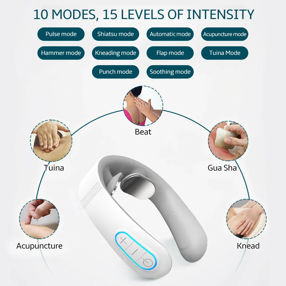 TENS Pulse Wireless Back & Neck Massager - Smart Heating Pain Relief for Shoulders & Muscles