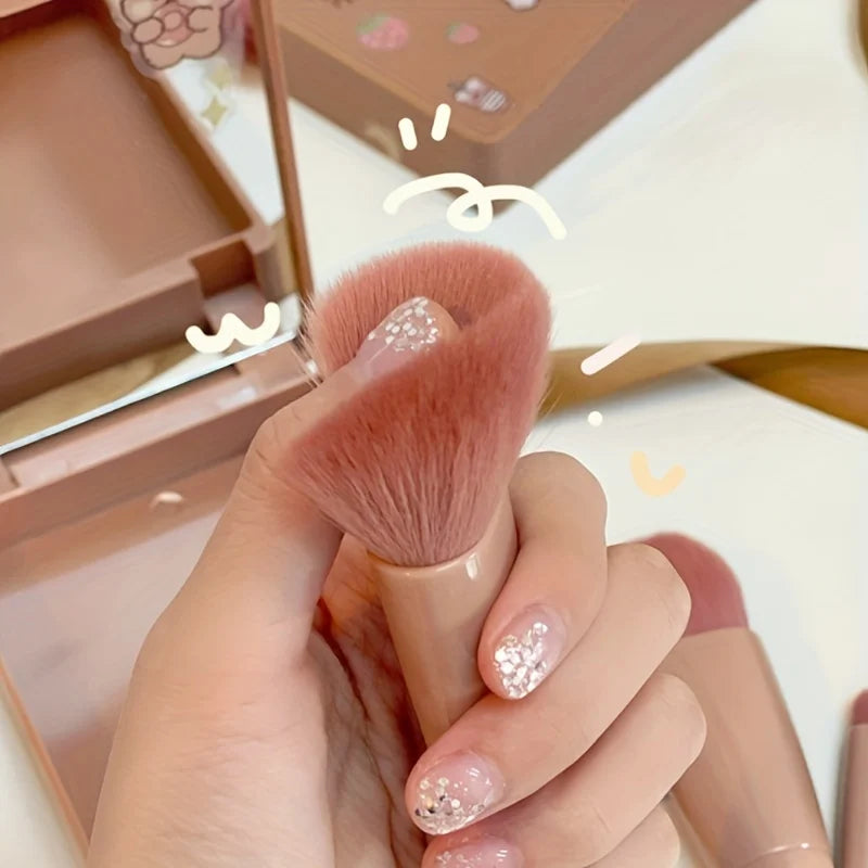 5Pcs Portable Foldable Makeup Brush Set with Mirror - Travel Kit