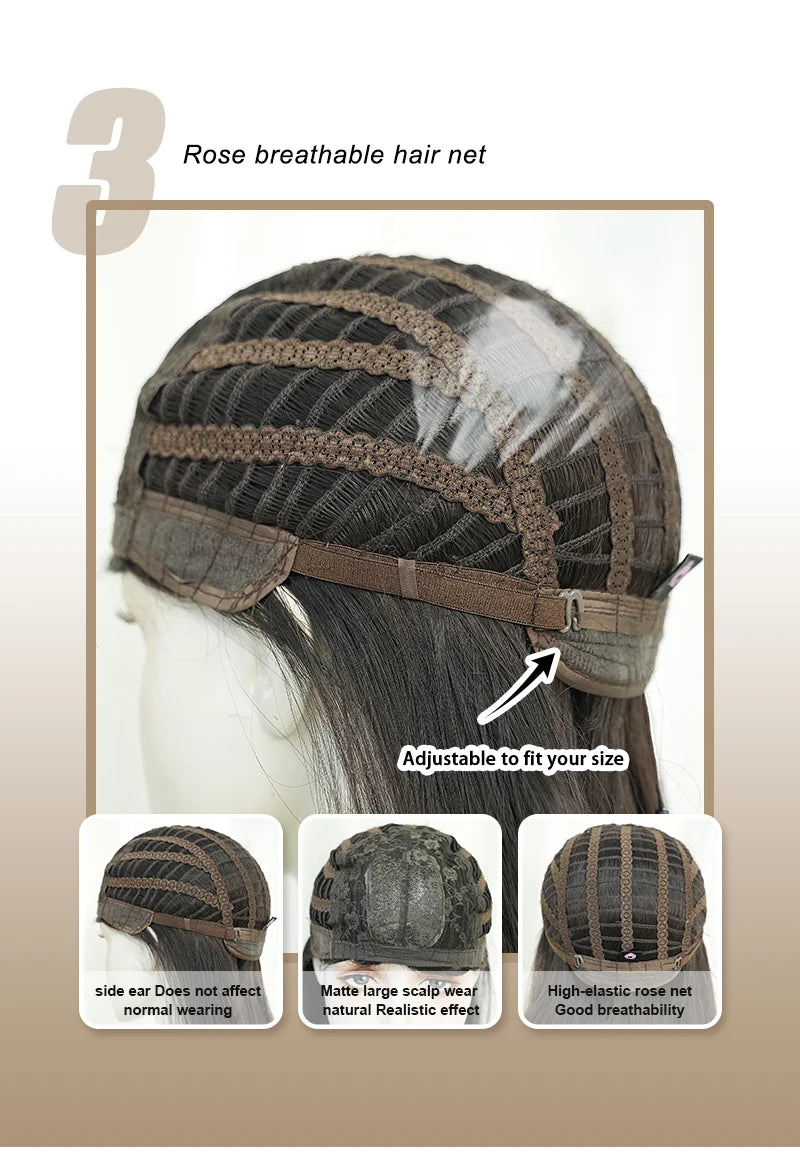 Straight Layered Blonde Wig with Neat Bangs - High Density Synthetic Hair for Women