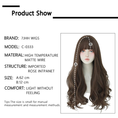 7JHH Popular Brown Ash Long Deep Wave Wig with Bangs for Women