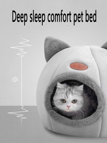 Cozy Winter Cat Bed & Small Dog House – Deep Sleep Comfort Basket Tent for Pets
