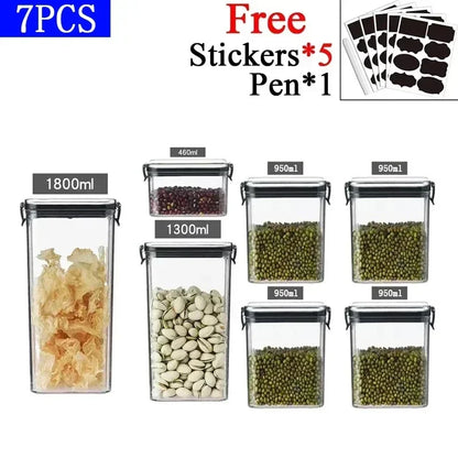 Stackable Plastic Food Storage Containers Set 460-1800ml for Grains, Tea & Snacks