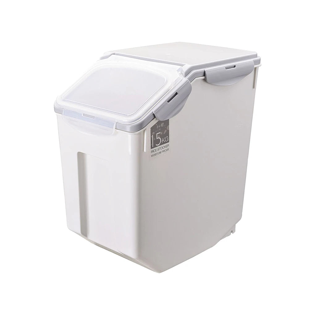 Dog Food Storage Container with Roller Base & Measuring Cup – Leakproof & Mothproof