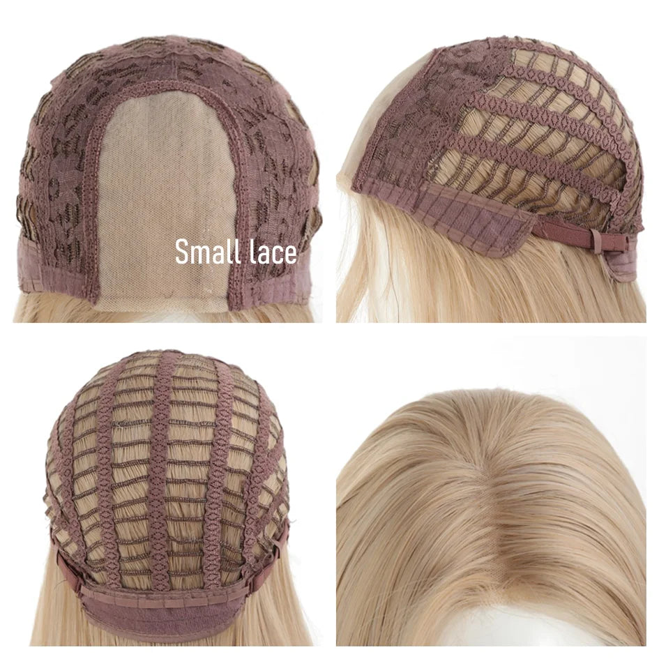 Synthetic Linen Long Straight Hair Wig with Bangs & Curly Ponytail Extensions