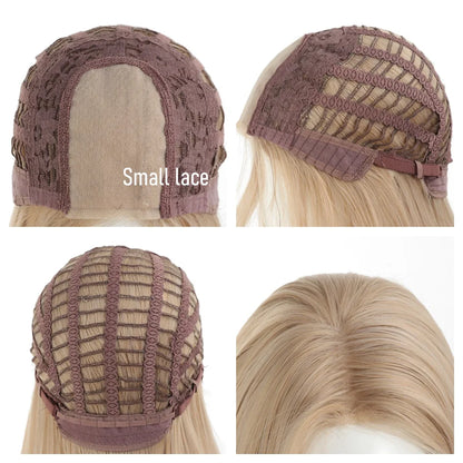 Synthetic Linen Long Straight Hair Wig with Bangs & Curly Ponytail Extensions