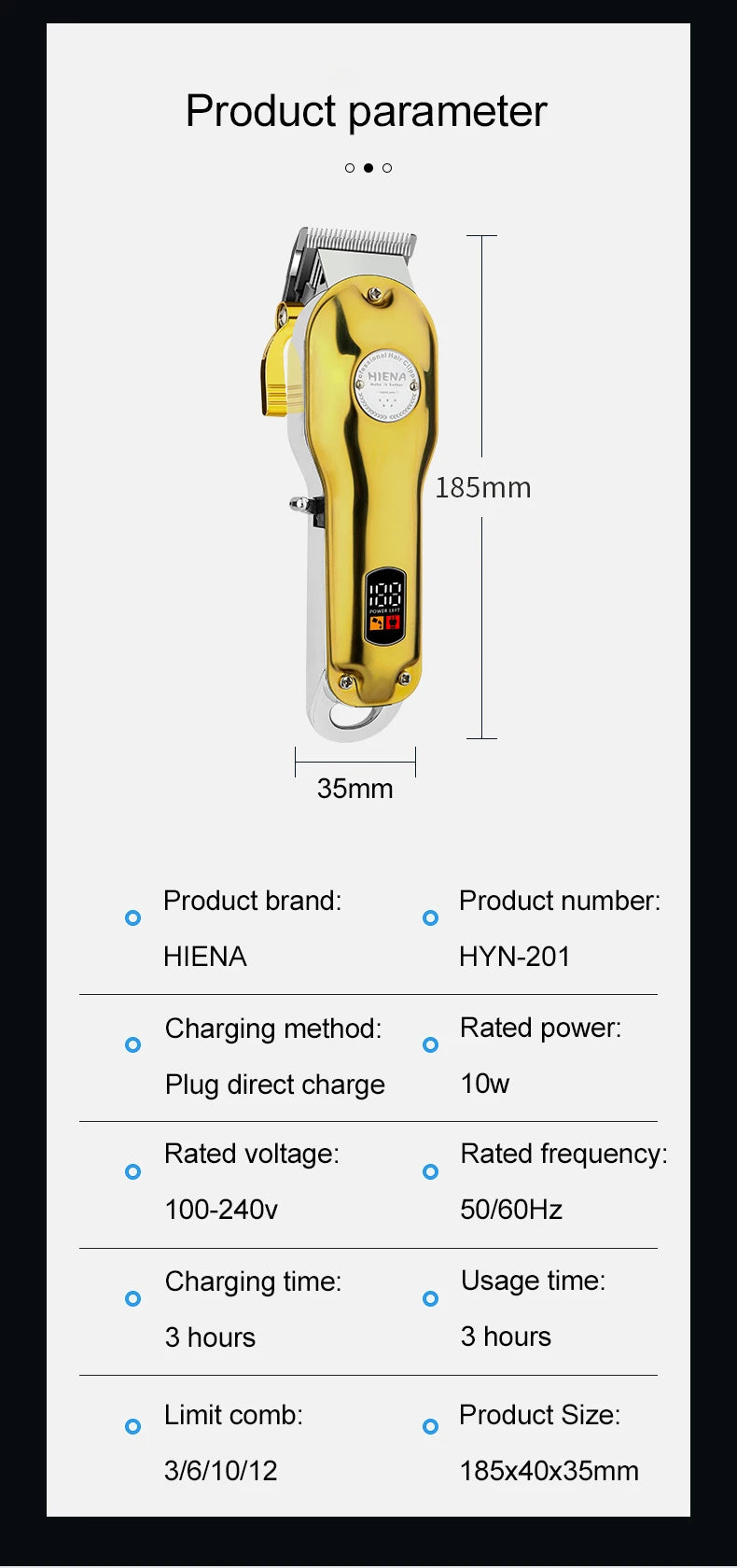 HIENA Professional Barber Hair Clippers Set with Beard Trimmer & Adjustable Steel Blade Hair Cutting Machine