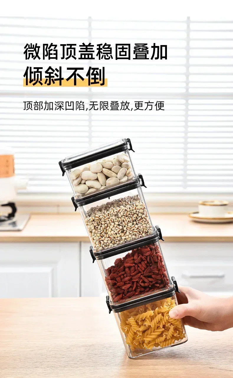 Stackable Plastic Food Storage Containers Set 460-1800ml for Grains, Tea & Snacks