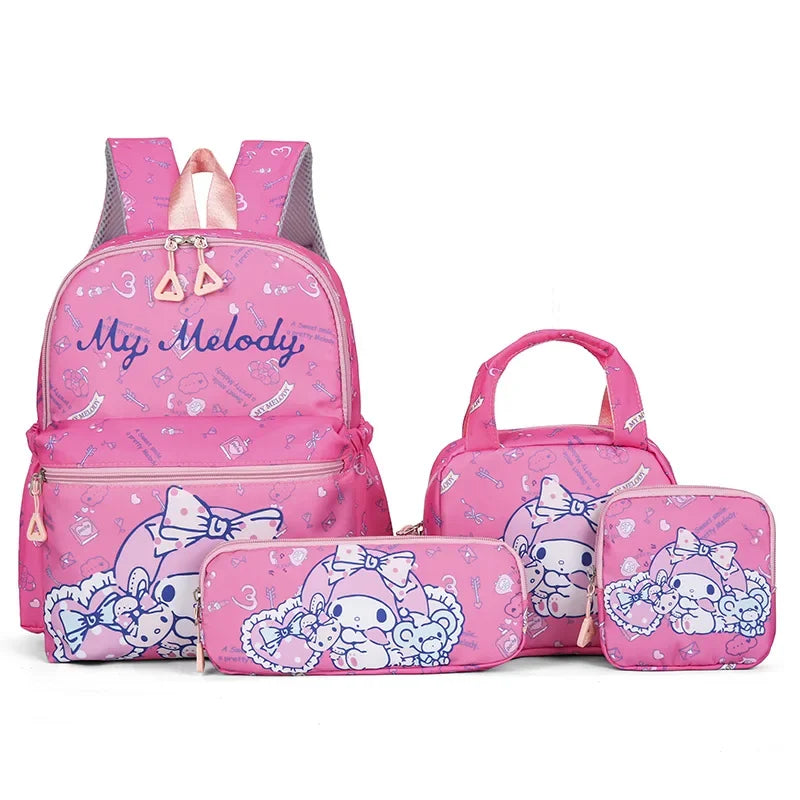 4pcs Kuromi & Hello Kitty Sanrio School Bag Set with Backpack, Pencil Case, Shoulder Bag, Wallet