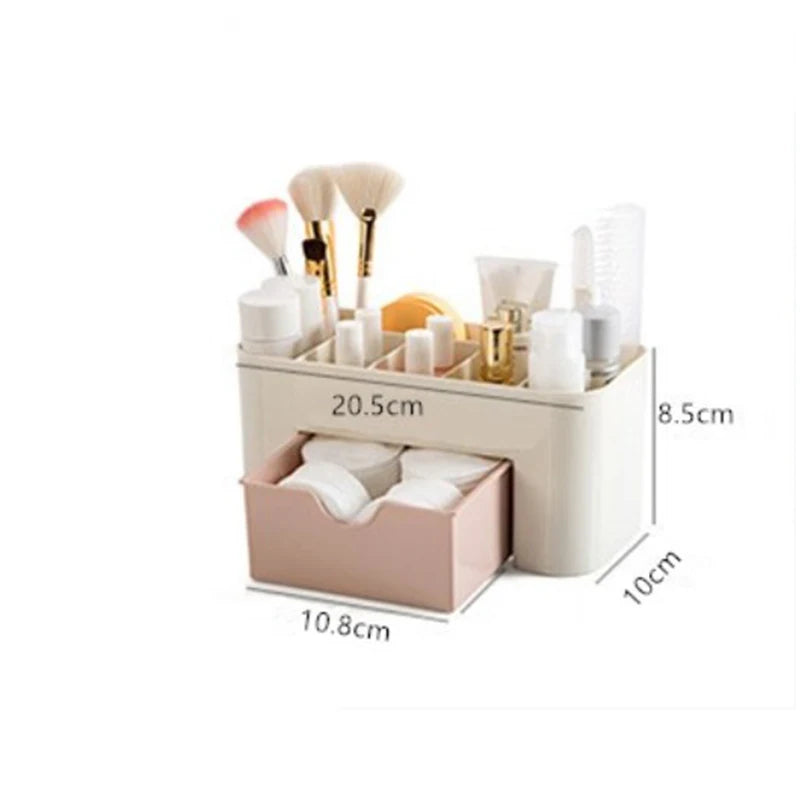 Makeup Organizer Storage Box with Drawer – Acrylic Plastic Case for Lipstick, Brushes & Cotton Swabs