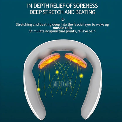 TENS Pulse Wireless Back & Neck Massager - Smart Heating Pain Relief for Shoulders & Muscles