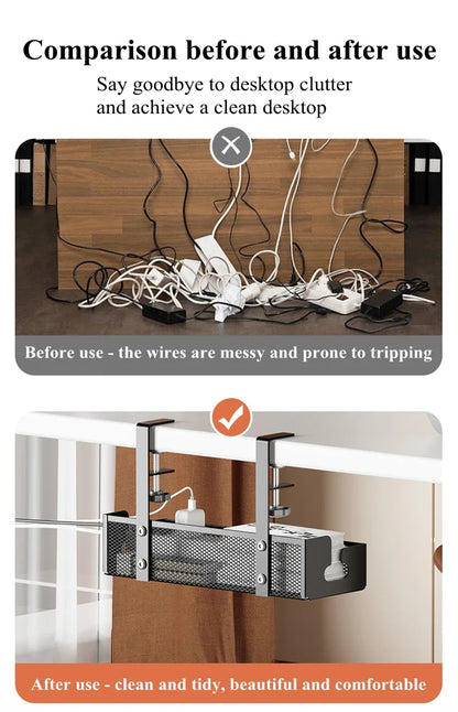 Under Desk Cable Management Tray - No Drill Steel Wire Organizer for Desk & Rack