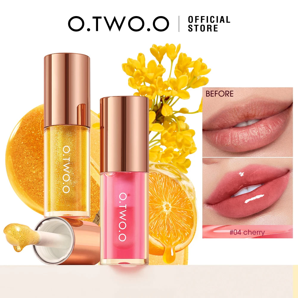 O.TWO.O Lip Oil Gloss – Moisturizing Lip Plumper, Non-Sticky Glossy Glitter Tint & Balm