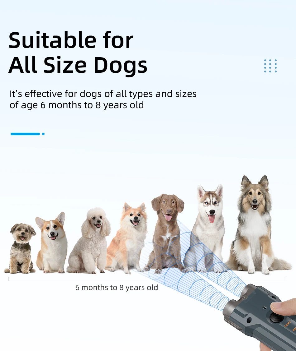 2-in-1 Ultrasonic Dog Repeller & Training Device with Flashlight
