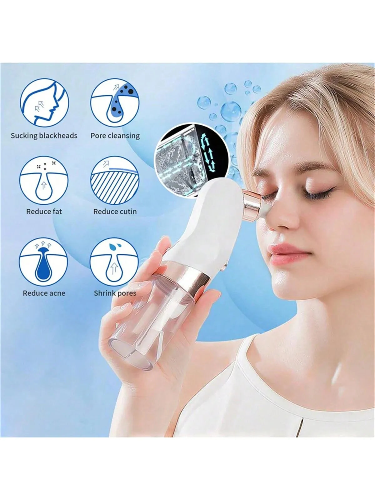 Water Circulation Pore Vacuum Cleaner - Pimple Extractor with 6 Suction Heads & 3 Adjustable Gears