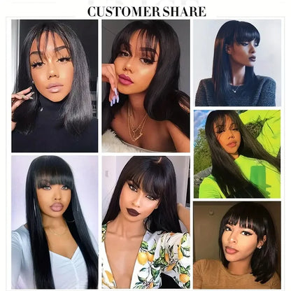 Silky Human Hair Wig with Bangs for Women 100% Brazilian Straight