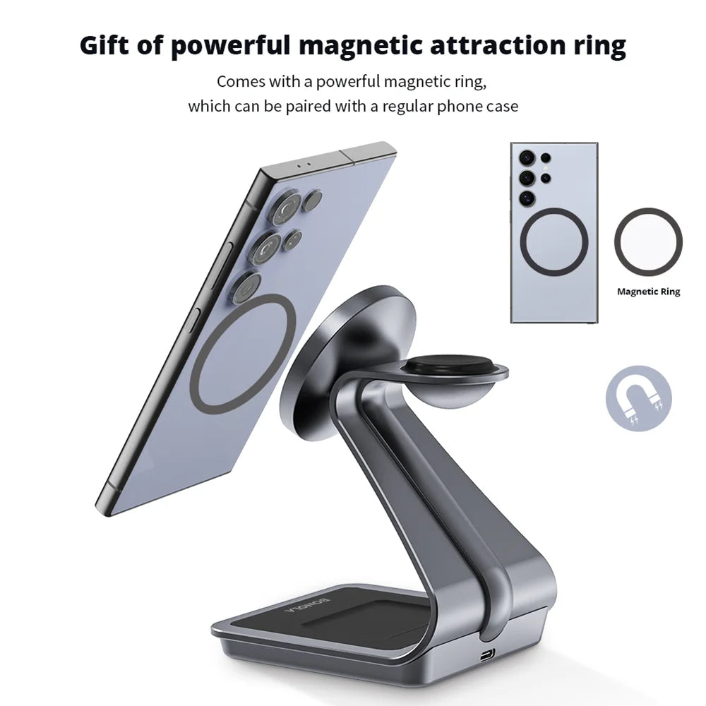 Bonola Magnetic 3-in-1 Wireless Charger Station - 25W Fast Charging Stand for Samsung S24 Ultra/S25, Galaxy Watch 7/6/5 & Earbuds