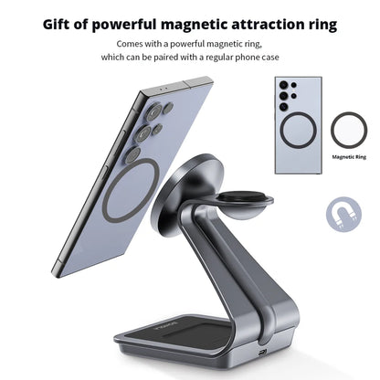 Bonola Magnetic 3-in-1 Wireless Charger Station - 25W Fast Charging Stand for Samsung S24 Ultra/S25, Galaxy Watch 7/6/5 & Earbuds