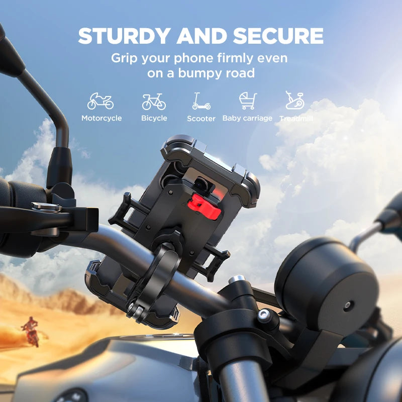 Joyroom Motorcycle Phone Mount - Upgraded Ultra-Stable Bike Holder for Handlebar, Scooter, and Bicycle Clamp