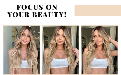 Synthetic Long Lace Ombre Blonde Wavy Wig 26 Inch for Women