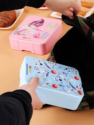 AOHEA Mermaid Bento Lunch Box for Kids, 4-Compartment Toddler Containers for School or Daycare