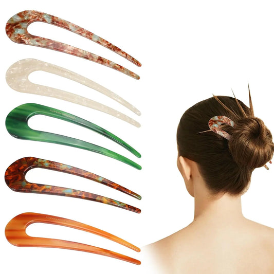 U-Shaped Hairpin with Mineral Pattern Elegant Vintage Chinese Style Women's Hair Accessory