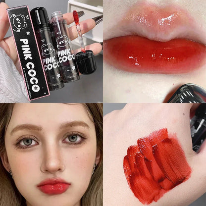Dark Black Mirror Water Lip Gloss - Moisturizing, Long-Lasting Non-Stick Cup Lipstick in Tea Brown & Red