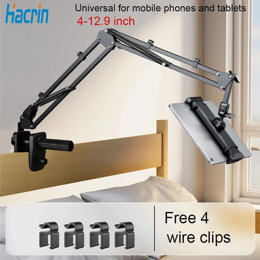 Tablet Stand Holder for Bed - Adjustable Rotatable Long Arm Mount for 4-12.9" iPad Pro, Samsung Tab, Xiaomi Pad
