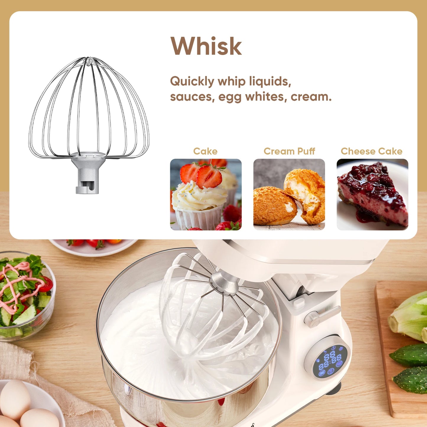 BioloMix 1200W Kitchen Stand Mixer with 11 Speeds, Dough Hook & Whisk, OLED Screen