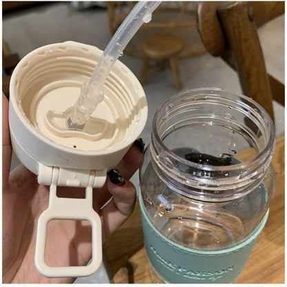 500ml Creative Water Bottle with Straw, Leak-Proof Portable Cup for School Kids