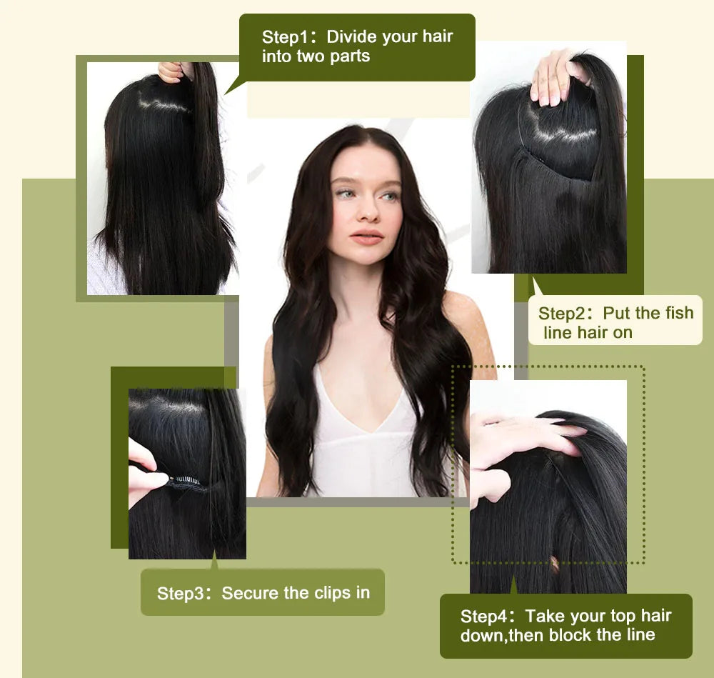 VeSunny Fish Line Human Hair Extension - Invisible Wire One-Piece Blonde Hair Weft with Clips