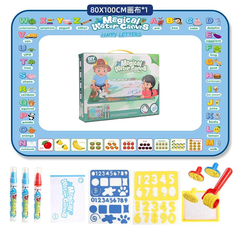100x80CM Magic Water Drawing Mat with Reusable Pens, Montessori Doodle Painting Board for Kids