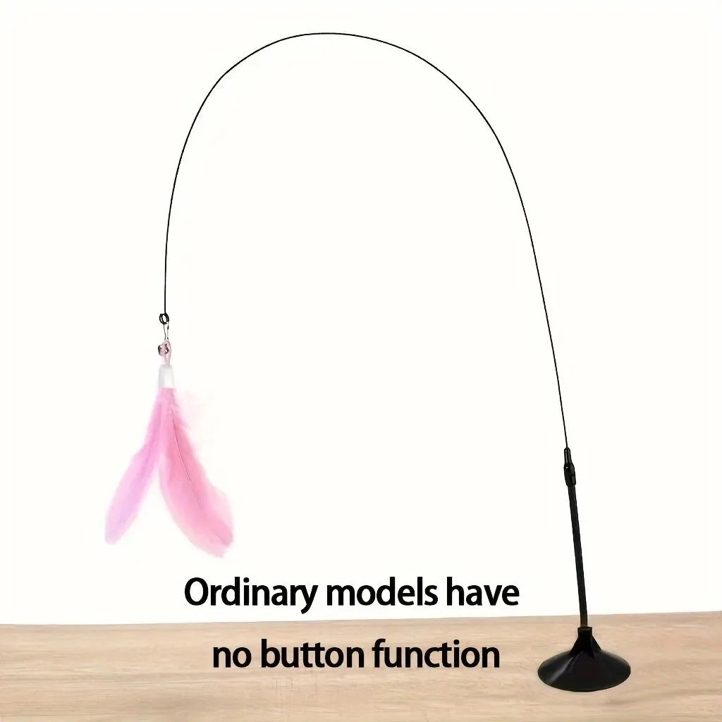 Cat Teaser Toy Interactive Bell & Feather Wand with Long Suction Cup Pole for Playtime Adventures