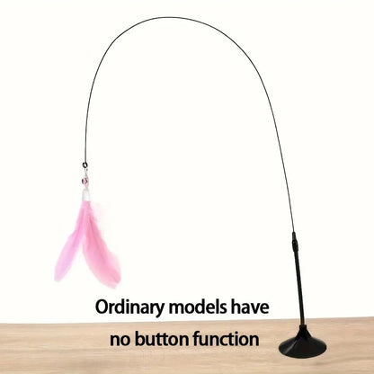 Cat Teaser Toy Interactive Bell & Feather Wand with Long Suction Cup Pole for Playtime Adventures